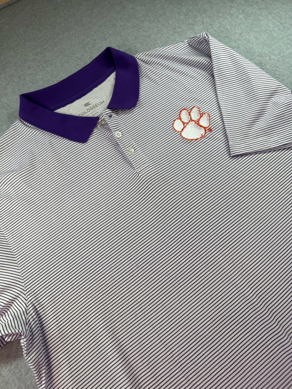 Men's Colosseum Purple/White Clemson Tigers Print Stripe Polo New XXL